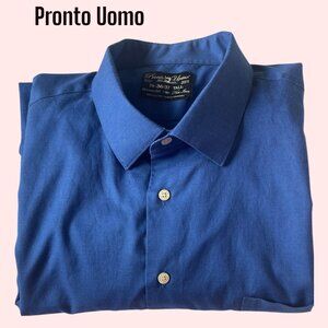 Pronto Uomo 19T 36/37 Big Tall Blue Non Iron Dress Shirt Men's Wearhouse EUC